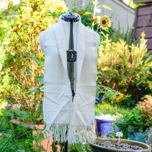 Woven Baby Alpaca White Dress Scarf with Fringe